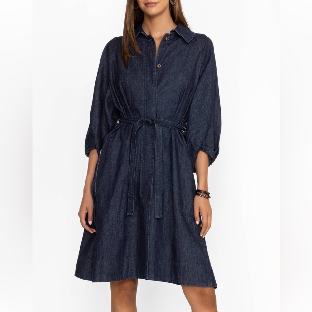 Johnny Was Dark Indigo Denim Midi Shirt Dress
